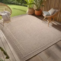 Teppium Tapis Extérieur Beige 200x290 cm Résistant aux Intempéries UV Facile d’Entretien Uni avec Bordure pour Cuisine Balcon Terrasse Jardin Salon