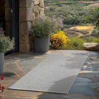 Teppium Tapis Extérieur Gris 80x150 cm Couloir Résistant aux Intempéries UV Facile d’Entretien Uni avec Bordure pour Cuisine Balcon Terrasse Salon