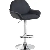 CLP Tabouret de bar Braga, revêtement en velours, structure métallique, réglable en hauteur et pivotant | Couleur : noir. Structure : chromée