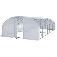 TOOLPORT Serre tunnel Premium 4x8m avec porte pivotante, bâche PE 180 g/m² blanc transparent