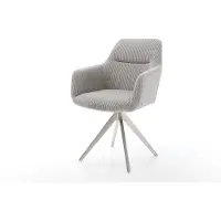 DELIFE Chaise-de-salle-à-manger Pejo-Flex côtelé gris argenté pied croisé angulaire acier inoxydable brossé ressorts ensachés