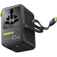 Baseus Adaptateur secteur/chargeur de voyage PicoGo AG11, 45W, 6 en 1, compatible avec les prises EU/UK/US/AU/JP/CN + câble, couleur noire