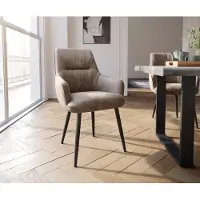 DELIFE Chaise-de-salle-à-manger Zelia-Flex avec accoudoirs microvelours taupe vintage 4 pieds coniques noir ressorts ensachés