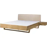 MASSIVMOEBEL24.DE MASSIVMOEBEL24 | Lit avec table de nuit en bois d'Épicéa 200x200x86 naturel teinté / huilé, tête de lit beige FICHTELBERG #144