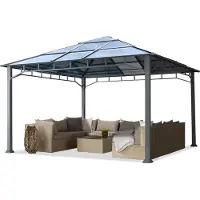 TOOLPORT Tonnelle de jardin 4x4 m structure aluminium - toit polycarbonate env. 8 mm - pavillon sans parois latérales