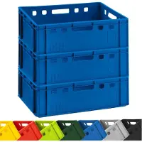BURI 3x caisse à viande E2 bleu 60x40x20cm caisse de stockage, caisse de boucherie Eurobox d'Allemagne alimentaire, robuste, empilable