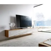 DELIFE Meuble-TV Kleo 220 cm acacia nature 4 portes flottantes
