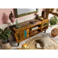MASSIVMOEBEL24.DE MASSIVMOEBEL24 | Meuble TV 145x45 Bois de récupération laqué Multicolore SIXTIES #102