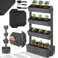 Kesser : Plate-bande surélevée à plusieurs niveaux, avec jardinière intégrée et escalier de plantation, incluant un voile de protection pour le jardin