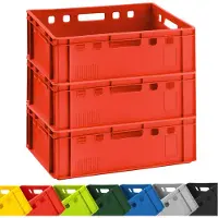 BURI 3x caisse à viande E2 rouge 60x40x20cm caisse de stockage, caisse à viande, caisse de boucherie Eurobox d'Allemagne alimentaire, robuste, empilable