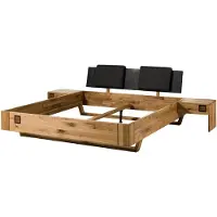 MASSIVMOEBEL24.DE MASSIVMOEBEL24 | Lit en bois de Chêne sauvage avec tables de nuit et tête de lit tapissée anthracite 160x200 naturel huilé / laqué KITZBÜHEL #169