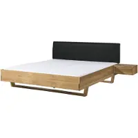 MASSIVMOEBEL24.DE MASSIVMOEBEL24 | Lit avec table de nuit en bois d'Épicéa 160x200x86 naturel teinté/ huilé, tête de lit anthracite FICHTELBERG #42