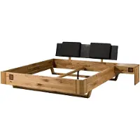 MASSIVMOEBEL24.DE MASSIVMOEBEL24 | Lit en bois de Chêne sauvage avec table de nuit droite et tête de lit tapissée anthracite 160x200 naturel huilé / laqué KITZBÜHEL #161