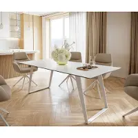 DELIFE Table à manger Edge 200x100 cm Céramique LaminamStatuarietto Blanc Métal Oblique Blanc
