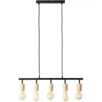 Brilliant Lampe suspendue 5 lumières Tiffany noir avec du bois