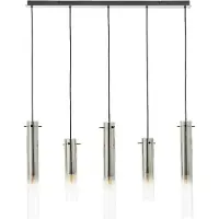 Brilliant Lampe suspendue Glasini, 5 ampoules, noir mat/verre fumé, métal/verre noir, 5x C35, E14, 25 W