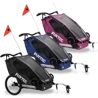 FUXTEC Remorque vélo FX-FA1 Sportfux - 2 places | Sacoche arrière avec réflecteurs | Poignée de poussée | Protection contre la pluie et le soleil | Pliable | Gris Gris