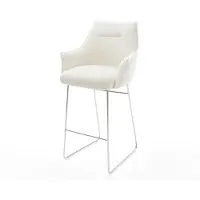 DELIFE Chaise-de-bar Alja-Flex Bouclé doux Beige Pied trapèze acier inoxydable Argent Ressort ensaché