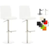 CLP , ensemble de 2 tabourets de bar Cadix, revêtus de similicuir, pivotants et réglables en hauteur, jusqu'à 240 kg. Couleur : blanc. Structure : acier inoxydable