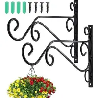 OEM 2 crochets muraux pour jardinières - supports muraux - pour paniers à fleurs, abreuvoirs, lanternes, éléments de clôture - noir (20 x 25 cm)