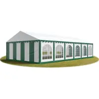 TOOLPORT Tente Barnum de Réception 6x12 m Bâches PVC 750 N vert-blanc Cadre de Sol Jardin