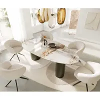 DELIFE Table à manger Edge Oval 220x120 Céramique Minas Mélange Blanc-Beige Troa Métal Effet Titane