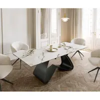 DELIFE Table à manger Edge 180-220x100 céramique Calacatta Luxe blanc-doré-gris cadre en W noir extensible
