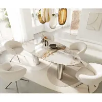 DELIFE Table à manger Edge Oval 220x120 Céramique Minas Melange Blanc-Beige Pilier Acier inoxydable