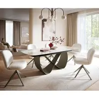 DELIFE Table à manger Edge 180-220x100cm Céramique Minas Mélange Blanc-Beige Infinity Métal Effet Titane Extensible