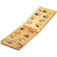 Relaxdays Jeu de mancala Kalaha, pliable, en bois, 48 jetons, pour 2 joueurs, enfants et adultes, jeu de société de mancala, couleur naturelle