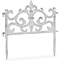 Relaxdays 10 éléments de clôture pour parterre, en fonte, style vintage, modulable, piquets à enfoncer, clôture décorative à enfoncer, H x L 27 x 27 cm, blanc
