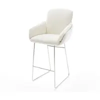 DELIFE Chaise-de-bar Luan-Flex Bouclé doux Beige Pied trapèze acier inoxydable Argent