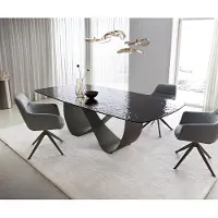 DELIFE Table à manger Edge Boot 240x120 Verre en relief noir fumé Design 3D Infinity Métal finition effet titane