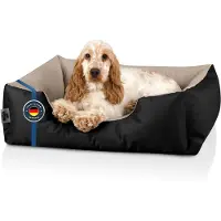 BedDog Lit pour chien LUPI Coussin pour chien lavable,NAMIB-BLACK (noir/beige),(M) ca. 70x55x18cm