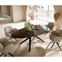 DELIFE Table de salle à manger Edge Ovale Céramique Emperador Extra Lucidato Brun foncé 220x120 Zenthara angulaire Métal Noir