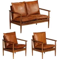 vidaXL Ensemble de canapés 3 pièces en cuir véritable avec bois massif d'acacia brun