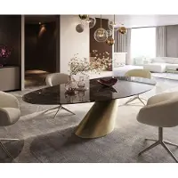 DELIFE Table de salle à manger Edge Ovale Céramique Emperador Extra Lucidato Brun foncé 280x130 Cono Métallique Or
