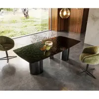 DELIFE Table à manger Edge Boot 200x100 verre en relief noir 3D-Design Troa acier inoxydable graphite
