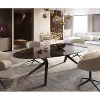 DELIFE Table de salle à manger Edge Ovale Céramique Emperador Extra Lucidato Brun foncé 280x130 Zenthara angulaire Métal Noir