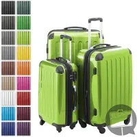 Hauptstadtkoffer - Alex - Set de valises 3 tailles valises à coque dure Trolleys extensible, 4 roulettes, coque dure brillante Set de valises de voyage, expandable travel luggage,Apfelgrün