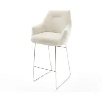 DELIFE Chaise-de-bar Alja-Flex Peluche Crème-blanc Pied trapèze acier inoxydable Argent Ressort ensaché
