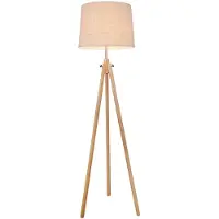 Casa Padrino Lampadaire Marron / Beige Ø 44 x H. 161,5 cm - Lampadaire moderne avec trépied en bois et abat-jour en coton
