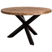 Casa Padrino Table de salle à manger de style rustique brune / noire Ø 130 x H. 78 cm - Table de cuisine ronde en bois massif