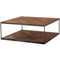 Casa Padrino Table basse de style Art Déco, en zinc et en bois de chêne - Table carrée pour salon, dimensions : 100 x 100 x H. 38 cm