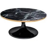 Casa Padrino Table basse de luxe, noire et laiton, diamètre 90 cm, hauteur 41 cm. Table ronde de salon de style moderne