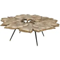 Casa Padrino Table basse design vintage laiton / noir / or 98 x 92 x H. 29 cm - Table de salon au design de feuilles de ginkgo - qualité de luxe