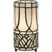 Casa Padrino Luxe Lampe de table Tiffany Blanc / Noir Ø 10 x H. 20 cm - Lampe tabouret ronde - Lampe de bureau - Lampe décorative