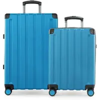 Hauptstadtkoffer Q-Damm - Set de valises Valise cabine + valise de voyage moyenne avec extension, set de 2 valises à coque rigide, 4 roulettes, Check-In Luggage, TSA, bleu cyan