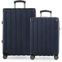 Hauptstadtkoffer Q-Damm - Set de valises Valise cabine + valise de voyage moyenne avec extension, set de 2 valises à coque rigide, 4 roulettes, Check-In Luggage, TSA, bleu foncé
