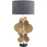 Casa Padrino Luxus Lampe de table vintage laiton / noir / gris Ø 40 x H. 83 cm - Lampe de table moderne avec socle en granit et abat-jour rond - Lampe de salon